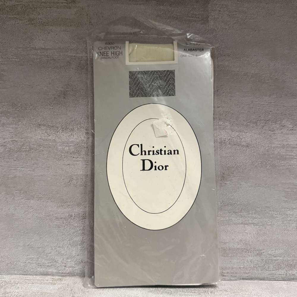 Christian Dior Knee Highs Sandalfoot Chevron Alabaster White OS 8.5-11 NOS USA